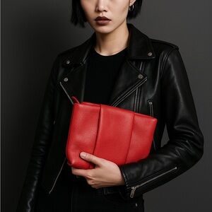 Alexander Wang Red Dumbo Leather Clutch Bag Pristine Condition Zipper R. $ 895